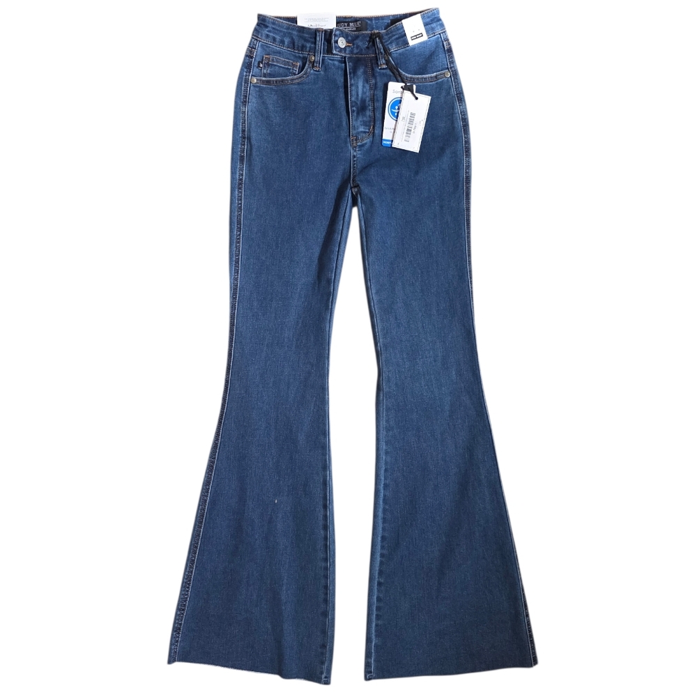 Judy Blue Medium Blue High Waisted Flare Jeans Raw Hem Size 1/25 NWT - Picture 10 of 10